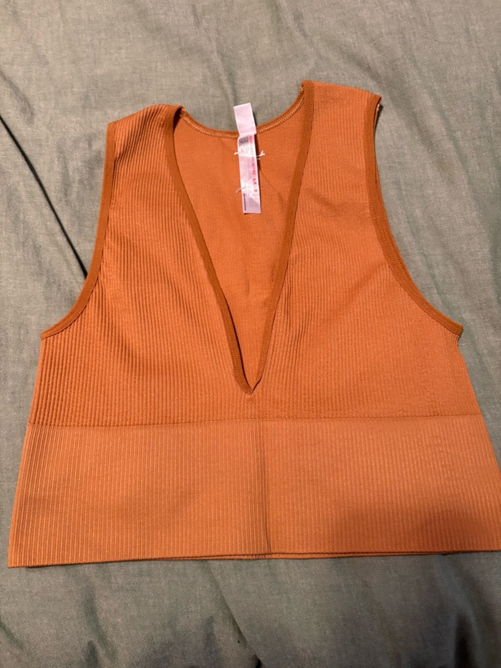 Sleeveless V-Neck Ribbed Crop Top - Mustard